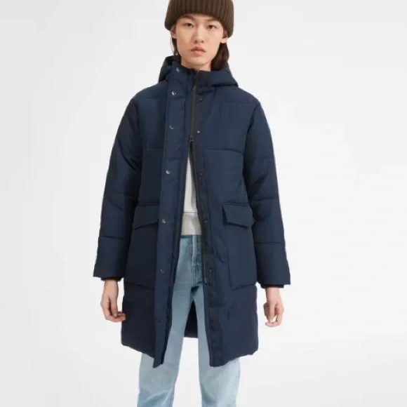 Everlane Navy ReNew Long Puffer Coat - Picture 1 of 4